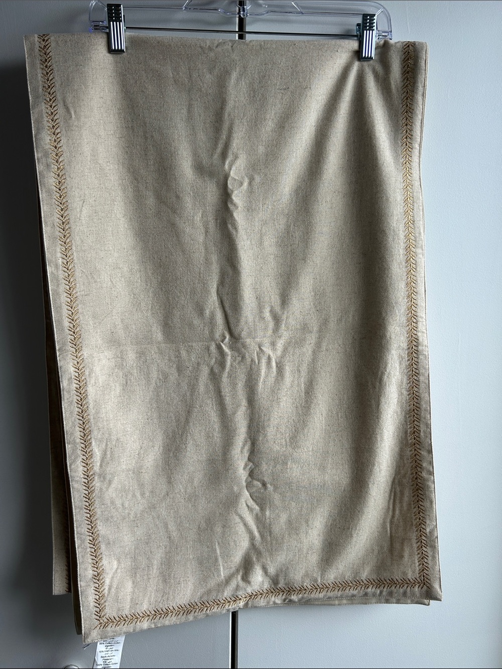 Pottery Barn Natural Beige Gold Embroidered Trim Table Runner